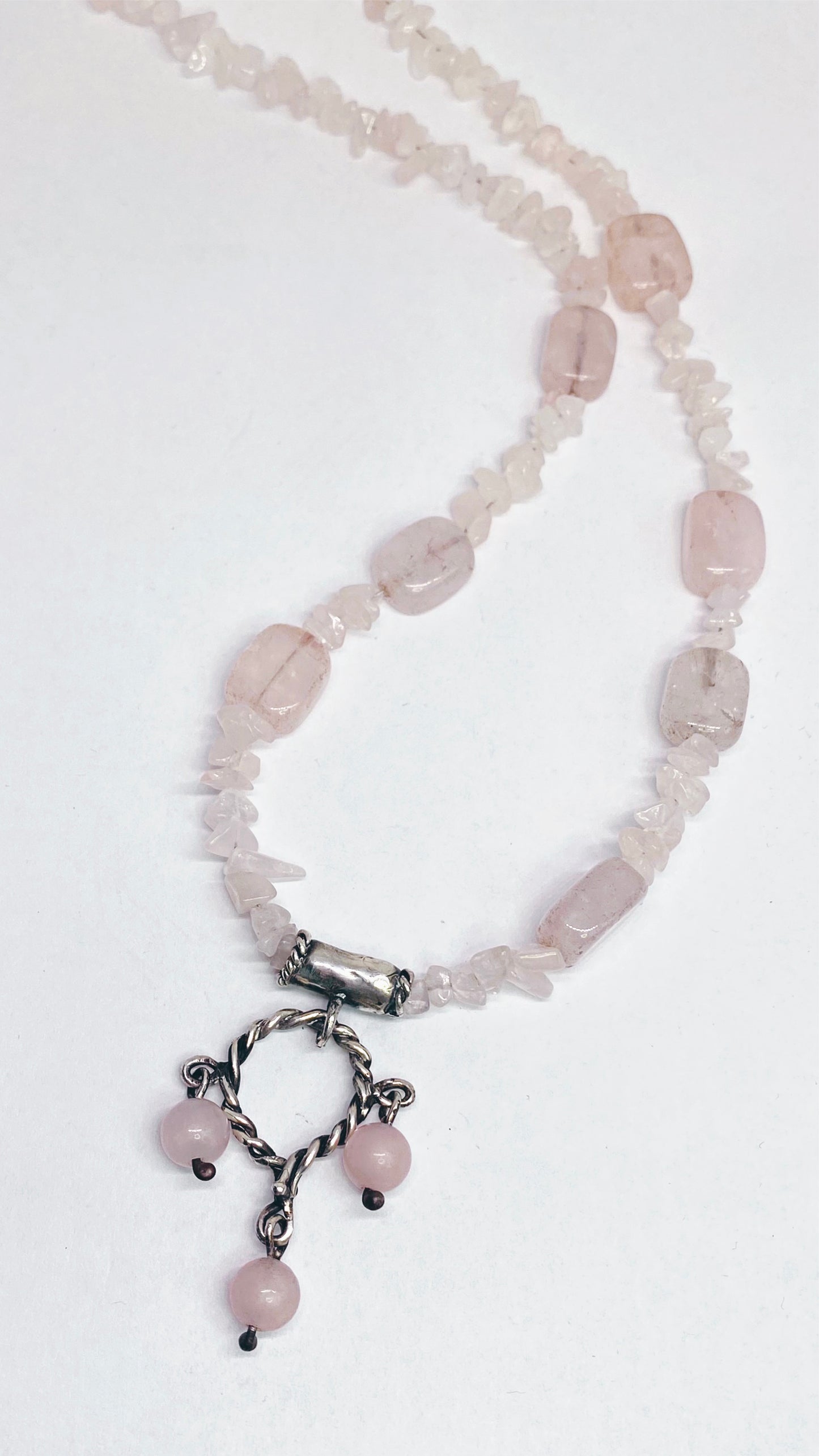 helix triple rose quartz silver pendant {door nox}
