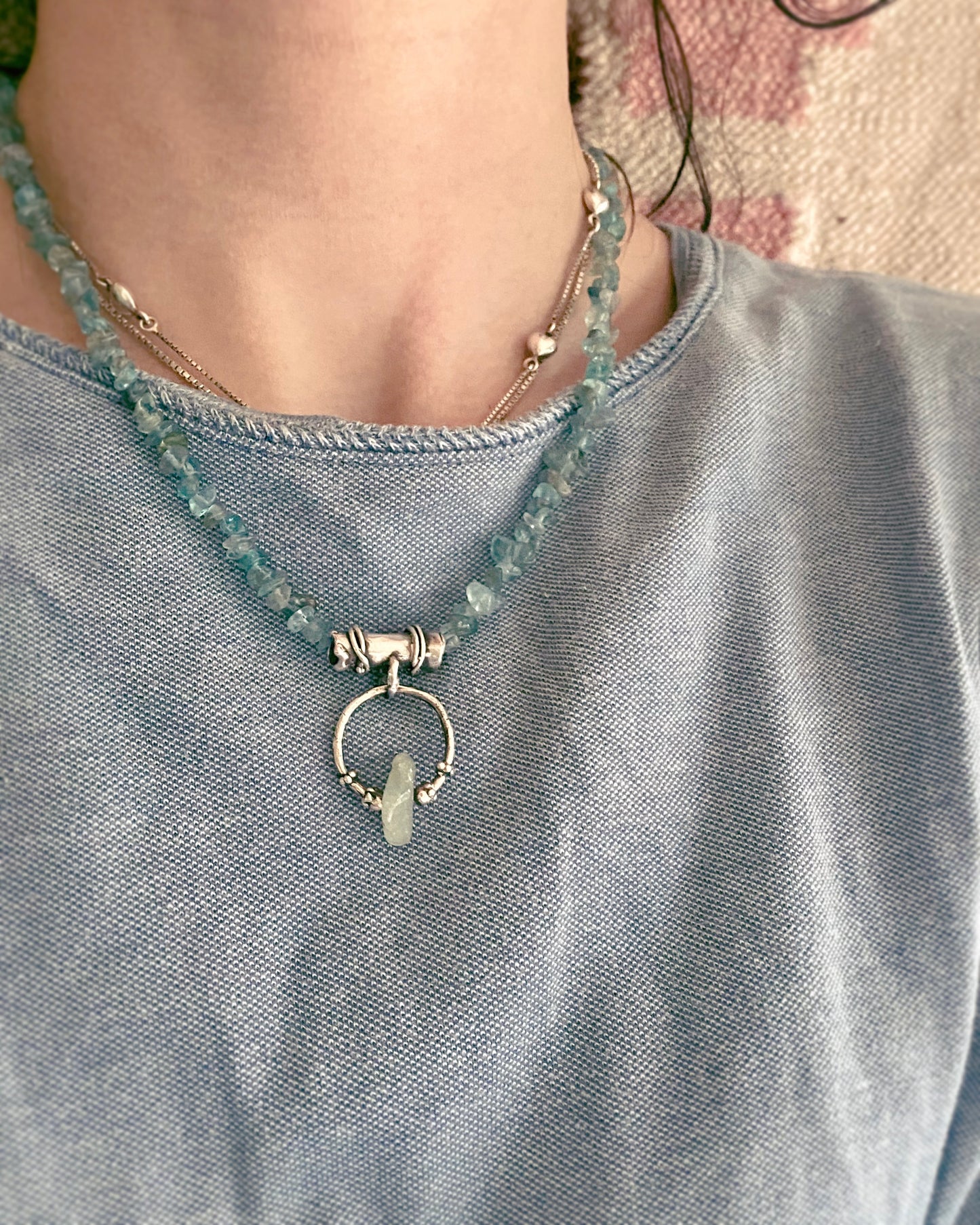 knots, droplets and jade silver pendant {door nox}