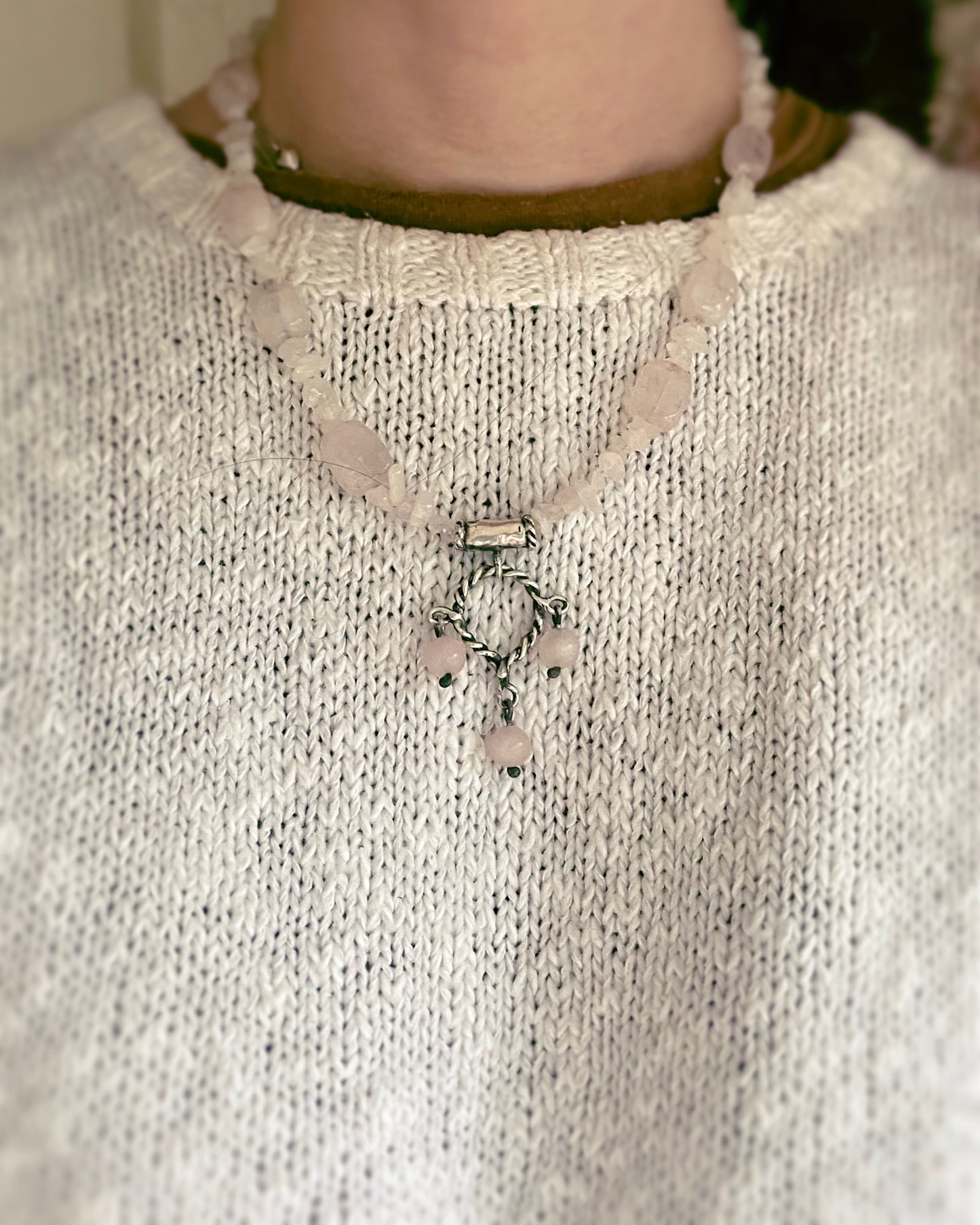 helix triple rose quartz silver pendant {door nox}