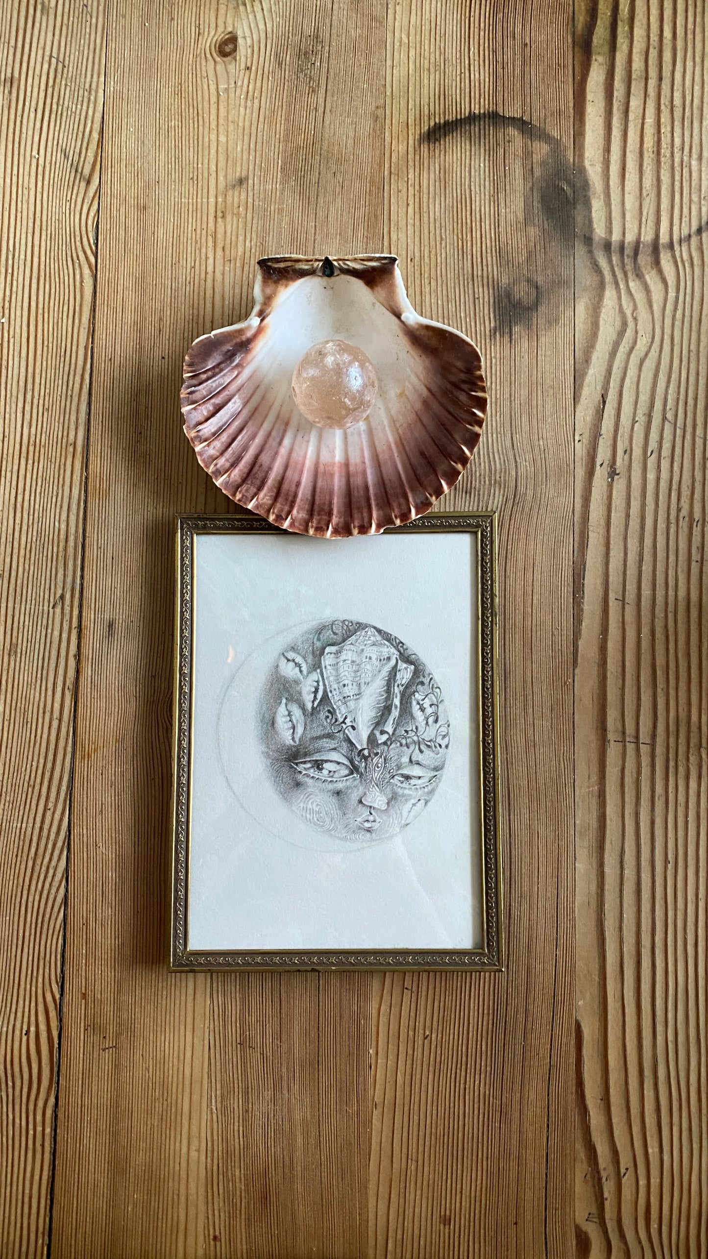 balsamic (waning crescent) moon - framed original drawing