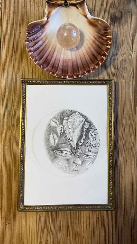 balsamic (waning crescent) moon - framed original drawing