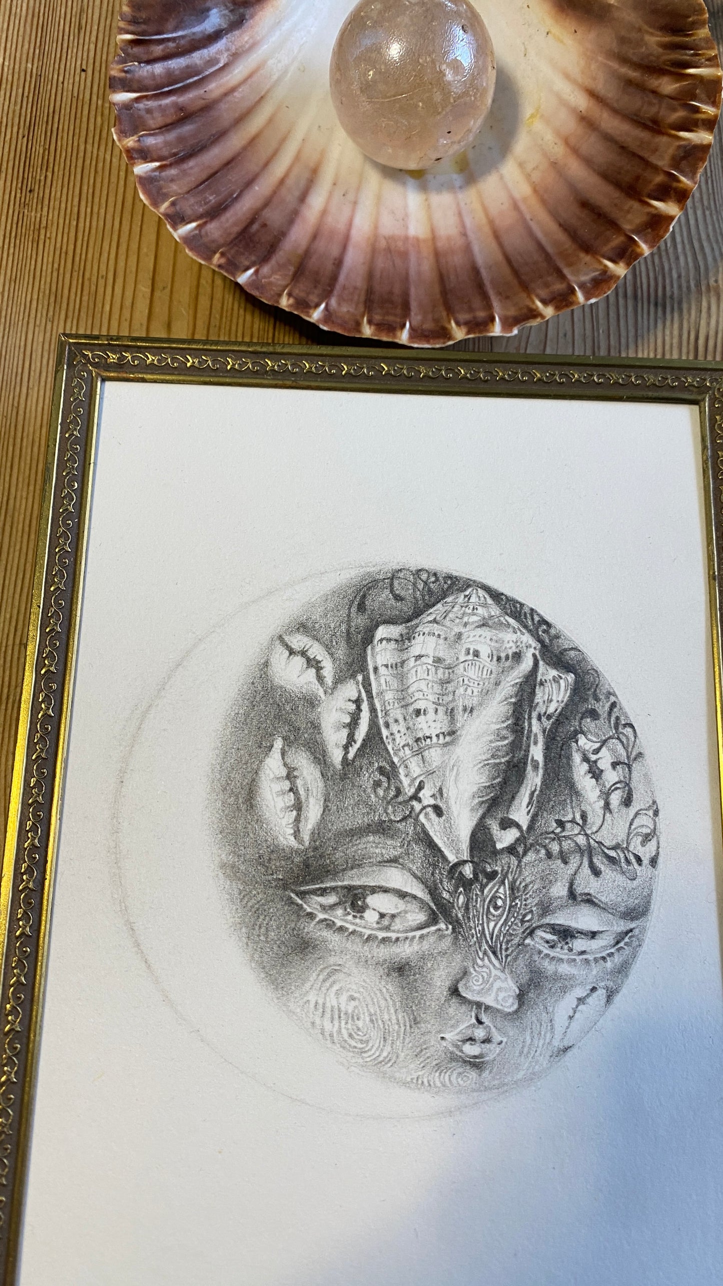 balsamic (waning crescent) moon - framed original drawing
