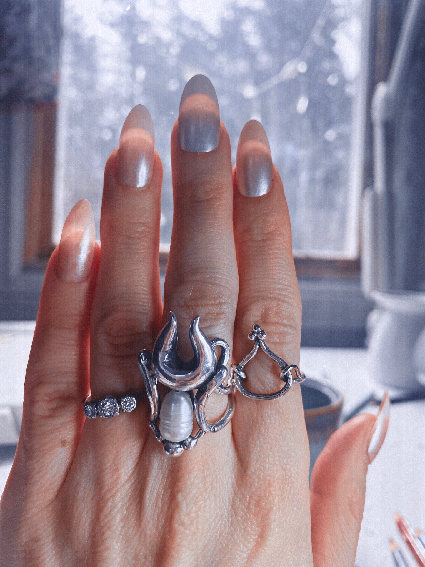 antlered pearl silver ring // lyonesse
