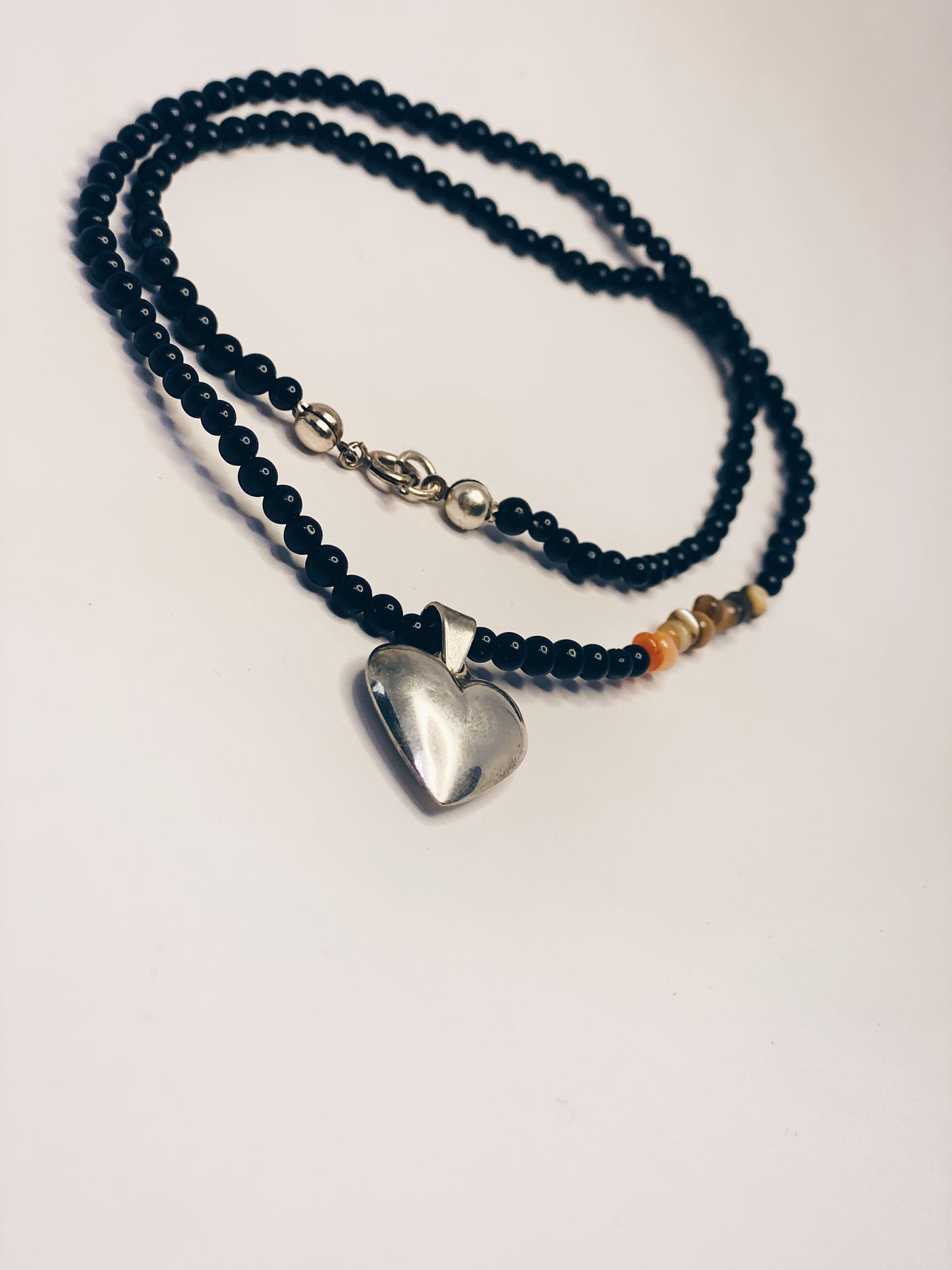 beaded vintage heart charm with agate and dark glass