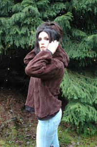 furry fleece hoodie // chocolate brown