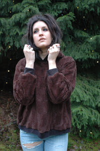 furry fleece hoodie // chocolate brown