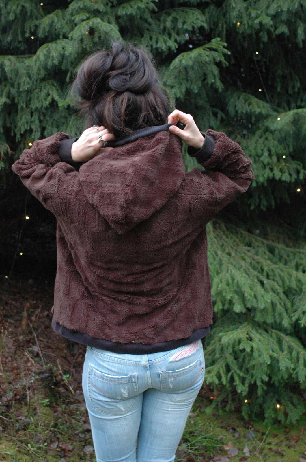 furry fleece hoodie // chocolate brown