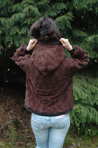 furry fleece hoodie // chocolate brown