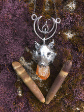 Load image into Gallery viewer, leucrocotta // silver moon wolf pendant with citrine