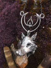 Load image into Gallery viewer, leucrocotta // silver moon wolf pendant with citrine