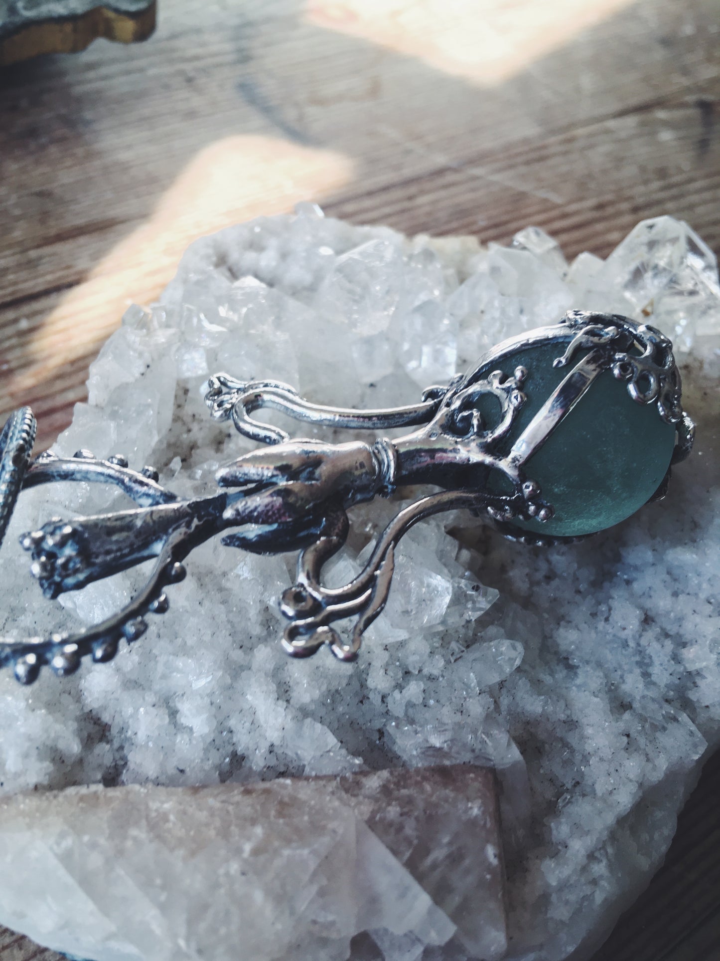 green elixir // magic potion silver pendant with antique glass